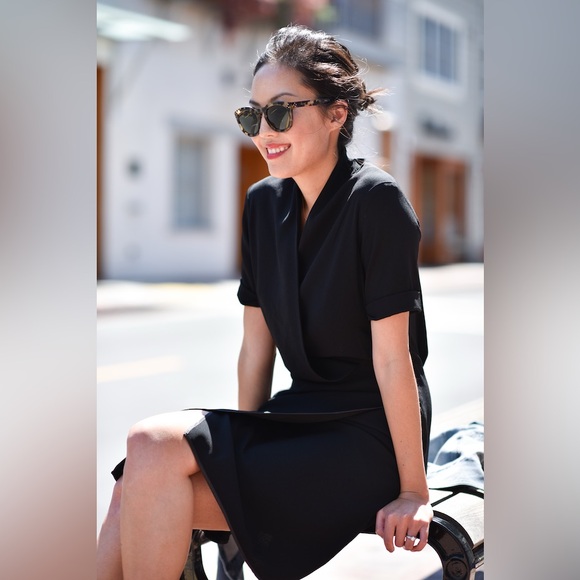 MM Lafleur The Tory Dress Black Size 0 P Career Work Office Faux Wrap Dress - Picture 6 of 16